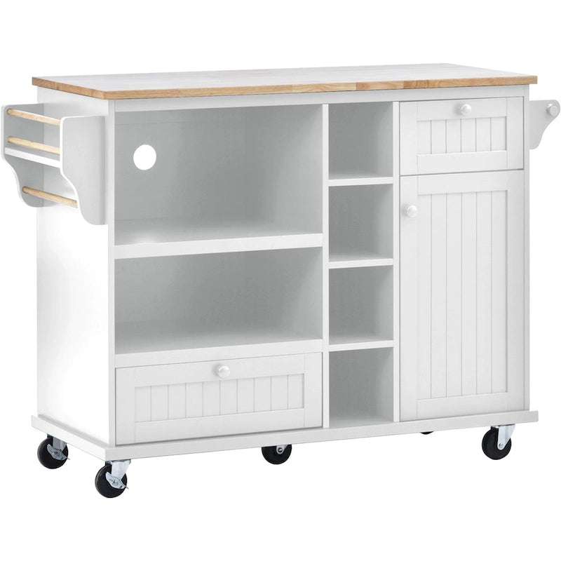 Kitchen Island Cart with Solid Wood Top and Locking Wheels