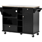 Kitchen Island Cart with Solid Wood Top and Locking Wheels