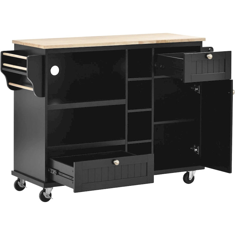 Kitchen Island Cart with Solid Wood Top and Locking Wheels