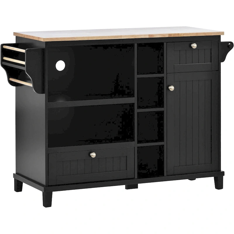 Kitchen Island Cart with Solid Wood Top and Locking Wheels