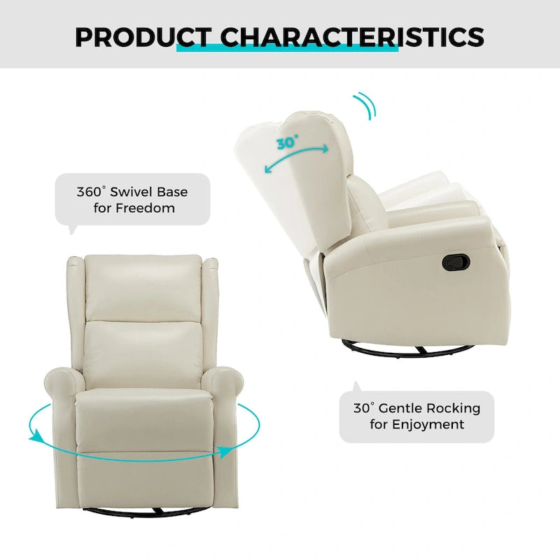 Baksoho Contemporary Faux Leather Swivel Nursery Chair with Metal Base by HULALA HOME