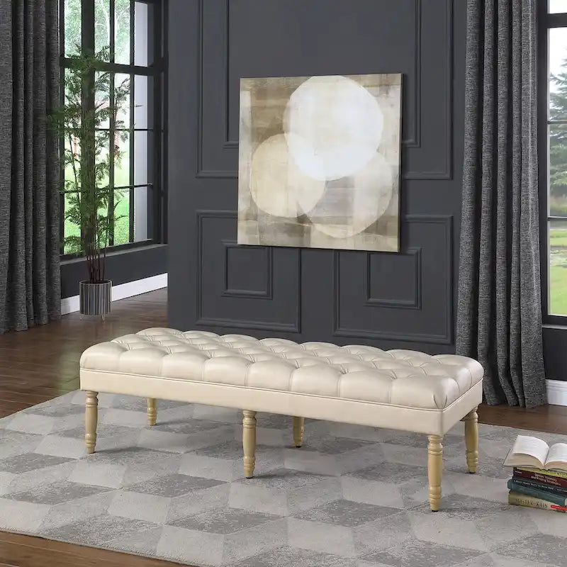 HomePop Classic Tufted Top Long Bench - Faux Leather
