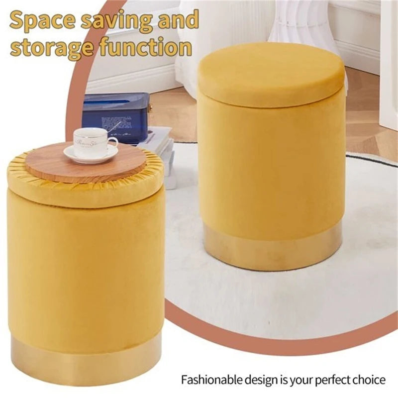 Velvet Storage Ottoman Multipurpose Footrest Stool with Metal Base