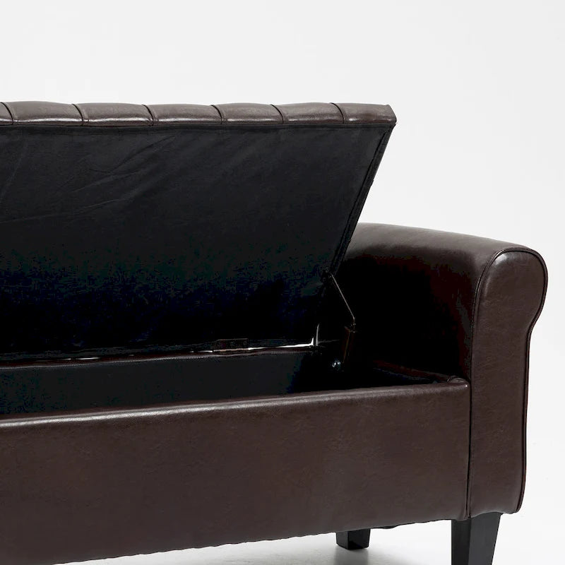 AVAWING Storage Ottoman Bench Leather Upholstered Ottoman with Arm