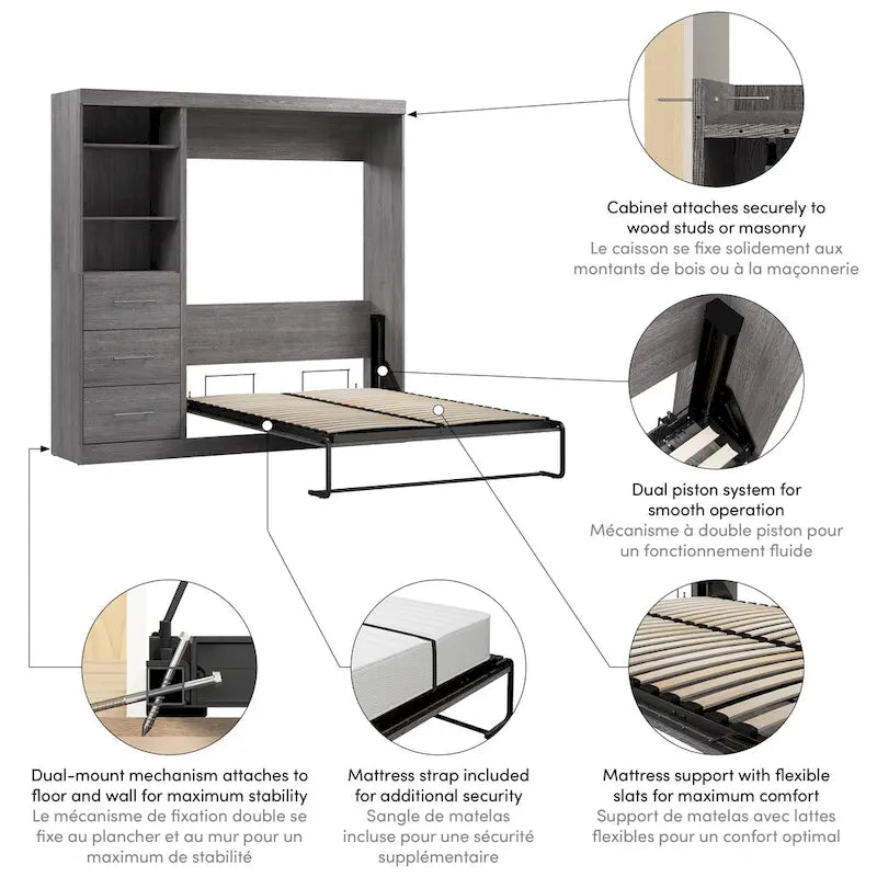 Murphy Bed and Wardrobe Storage Combo with Drawers