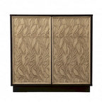 HomeRoots 32 Dark Brown And Natural Carved Floral Sideboard with Two Doors