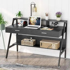 Computer Desk with 2 Drawers and Storage Shelves, Office Desk with Monitor Stand