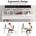 Computer Desk with 2 Drawers and Storage Shelves, Office Desk with Monitor Stand