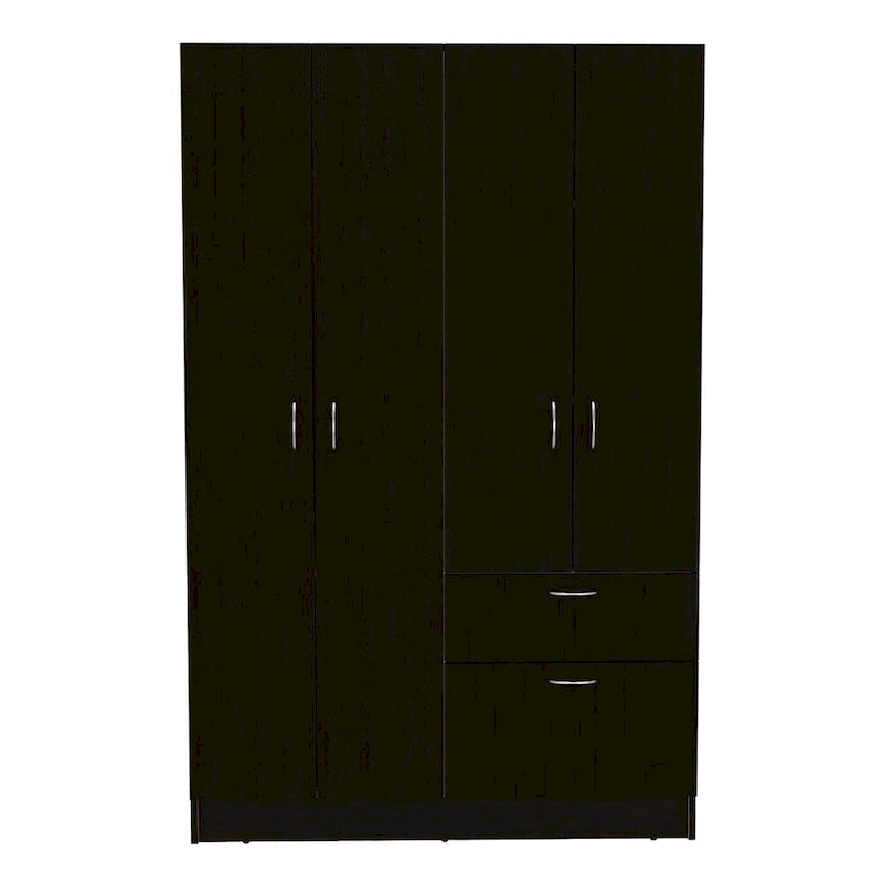 Wardrobe — Equipped With Two Double-Door Cabinets, Drawers, Five Built-In Shelves, A Hanging Rod, And A Pull-Down Storage Unit.