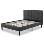 Extra-Large Platform Bed Frame with Gray Quilted Grid Stitching