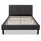 Extra-Large Platform Bed Frame with Gray Quilted Grid Stitching