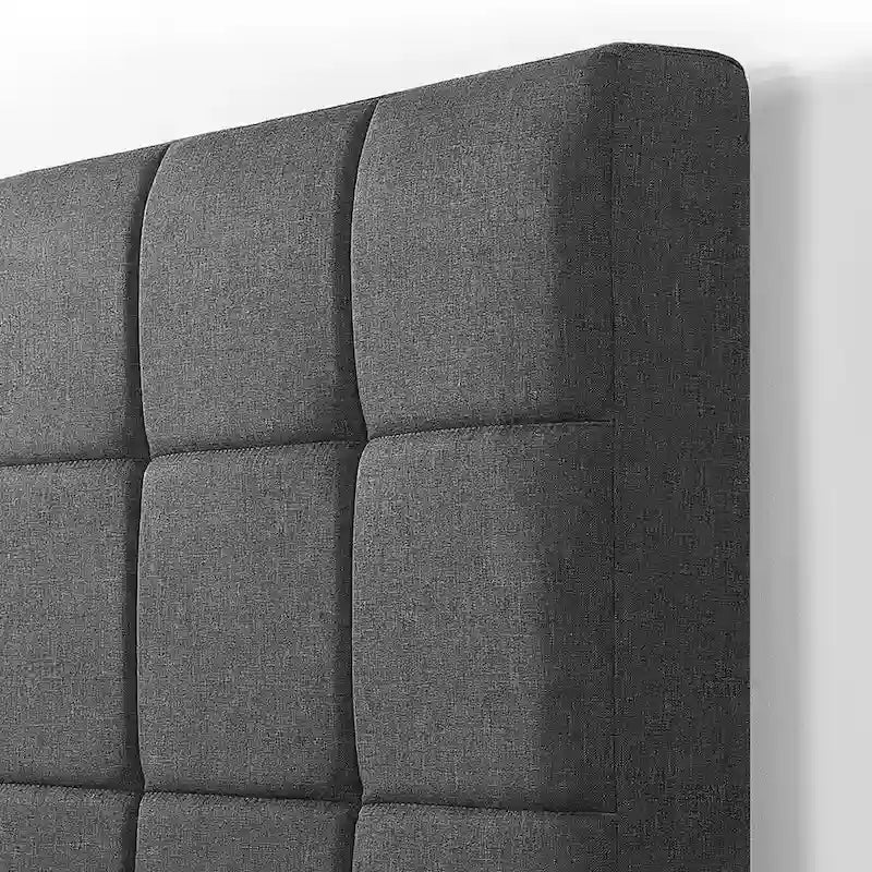 Extra-Large Platform Bed Frame with Gray Quilted Grid Stitching