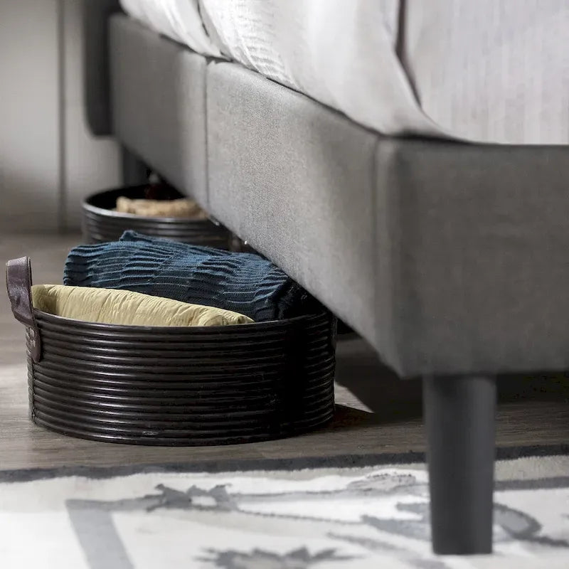 Extra-Large Platform Bed Frame with Gray Quilted Grid Stitching