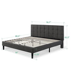 Extra-Large Platform Bed Frame with Gray Quilted Grid Stitching