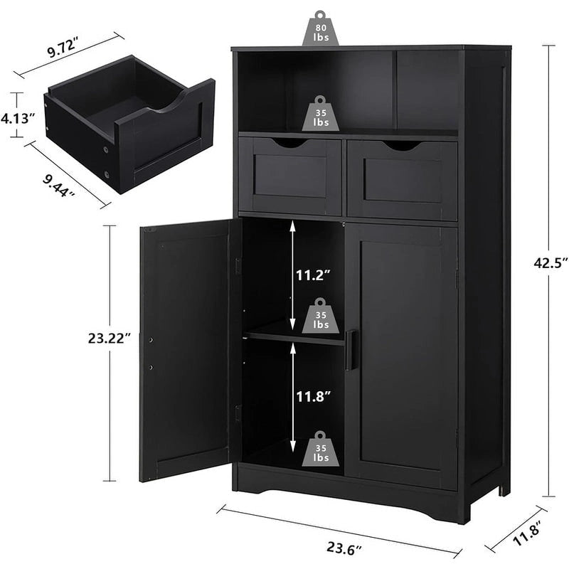 Floor Storage Cabinet with 2 Doors - 11.8D x 23.6W x 42.5H