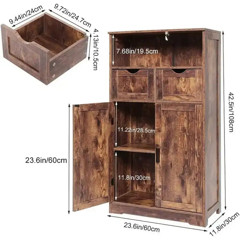 Floor Storage Cabinet with 2 Doors - 11.8D x 23.6W x 42.5H