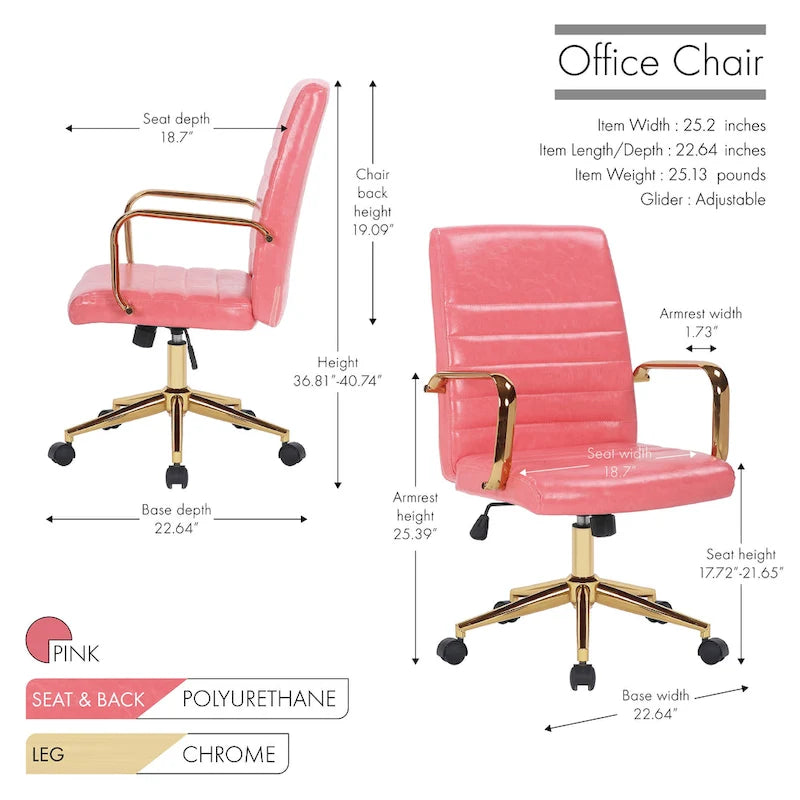 Porthos Home Franco Swivel Office Chair, PU Leather, Roller Wheels