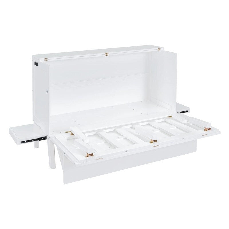 Queen Size Murphy Bed Chest with Desk, USB Port,Removable Shelves on Each Side