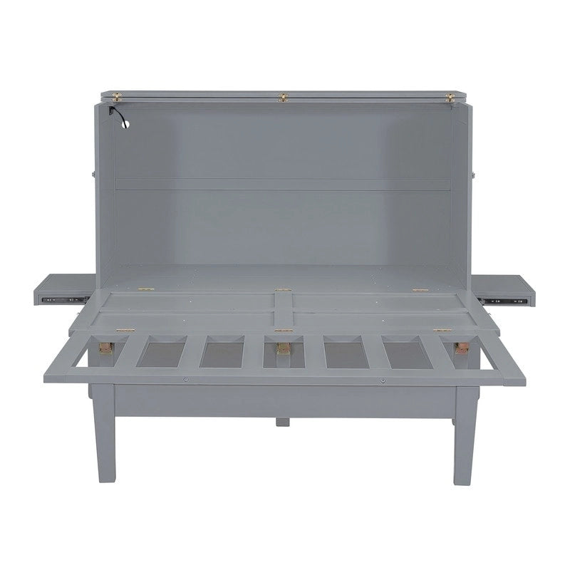 Queen Size Murphy Bed Chest with Desk, USB Port,Removable Shelves on Each Side