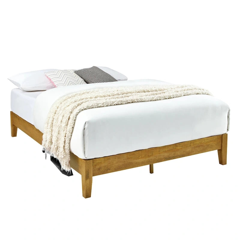 MUSEHOMEINC Mid-Century Wood Platform Bed Frame,No Box Spring Needed,Strong Wood Slat Support