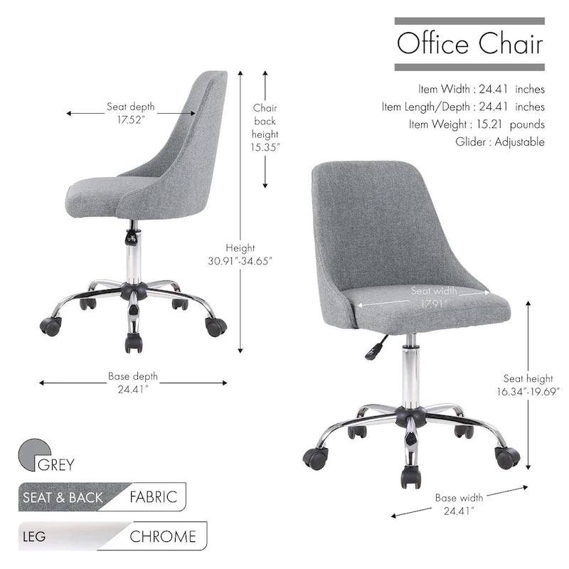 Porthos Home Roache Fabric Upholstered Office Chair with Chrome Base