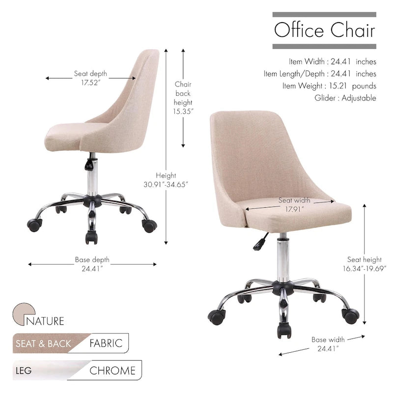 Porthos Home Roache Fabric Upholstered Office Chair with Chrome Base
