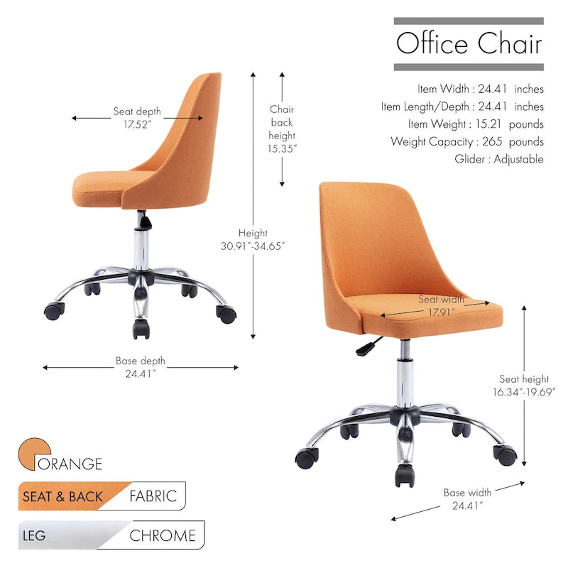 Porthos Home Roache Fabric Upholstered Office Chair with Chrome Base