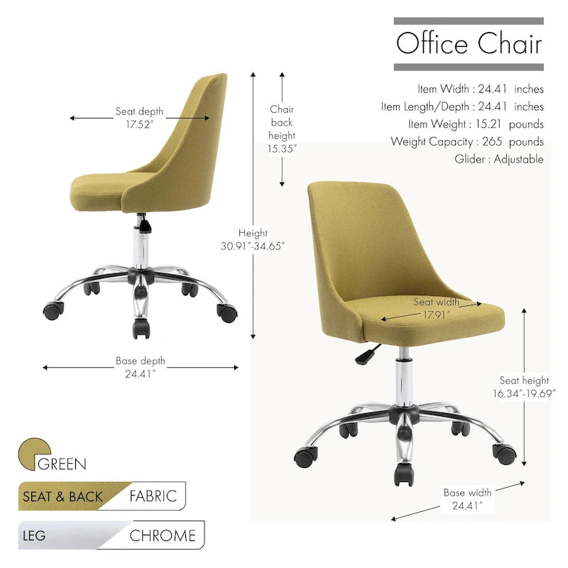 Porthos Home Roache Fabric Upholstered Office Chair with Chrome Base