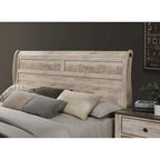 Roundhill Furniture Imerland Contemporary White Wash Finish Bedroom Set with Sleigh Bed, Dresser, Mirror, Nightstand, Chest