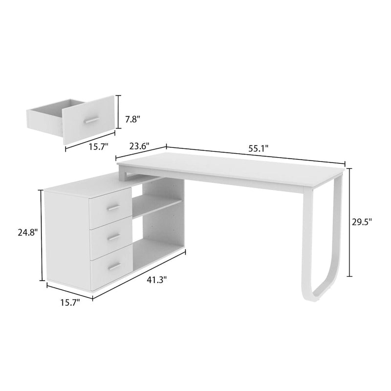 Timechee 55-inch L Shaped Office Computer Desk w/ Drawers, Wood