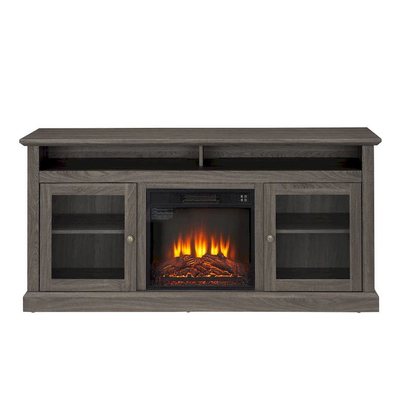 Contemporary TV Media Stand Modern Entertainment Console with 18 Fireplace Insert for TV Up to 65 with Open and Closed Storage