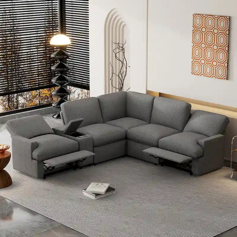 104 Power Recliner Corner Sofa Home Theater Reclining Sofa Sectional Couches with Storage Box, Cup Holders, USB Ports and Powe