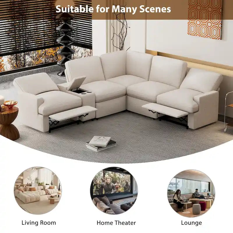 104 Power Recliner Corner Sofa Home Theater Reclining Sofa Sectional Couches with Storage Box, Cup Holders, USB Ports and Powe
