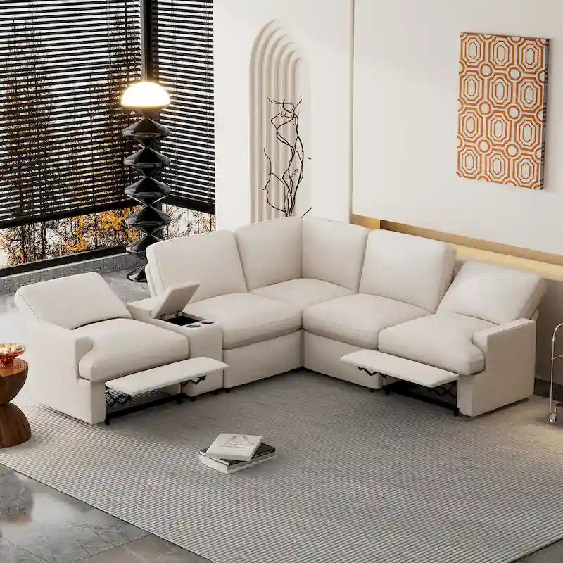 104 Power Recliner Corner Sofa Home Theater Reclining Sofa Sectional Couches with Storage Box, Cup Holders, USB Ports and Powe