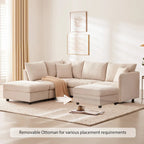 [VIDEO provided][New]89*79Modern Sectional Sofa with Vertical Stripes,2 Pillows,5-Seat Couch with Convertible Ottoman,Various C