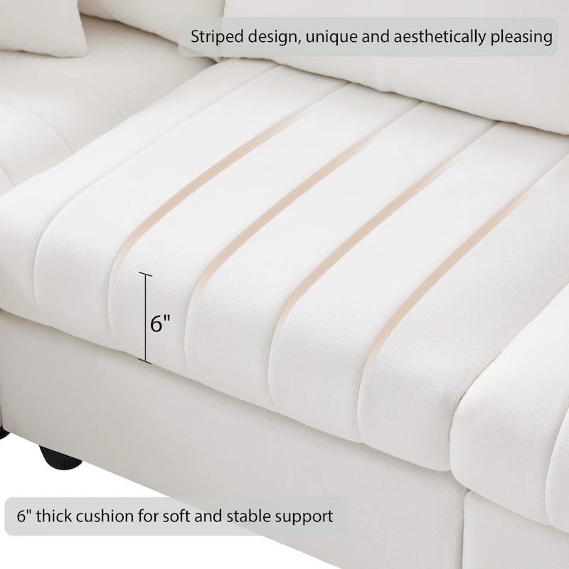 [VIDEO provided][New]89*79Modern Sectional Sofa with Vertical Stripes,2 Pillows,5-Seat Couch with Convertible Ottoman,Various C