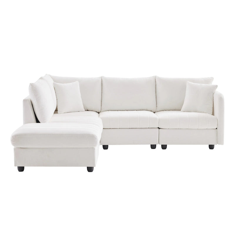 [VIDEO provided][New]89*79Modern Sectional Sofa with Vertical Stripes,2 Pillows,5-Seat Couch with Convertible Ottoman,Various C