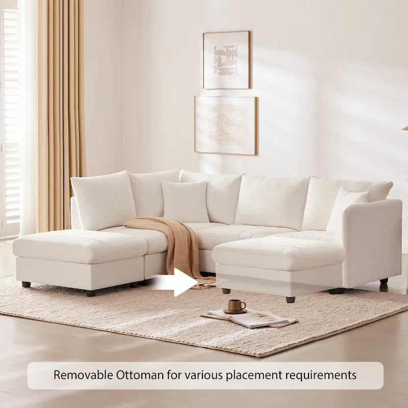 [VIDEO provided][New]89*79Modern Sectional Sofa with Vertical Stripes,2 Pillows,5-Seat Couch with Convertible Ottoman,Various C