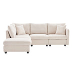 [VIDEO provided][New]89*79Modern Sectional Sofa with Vertical Stripes,2 Pillows,5-Seat Couch with Convertible Ottoman,Various C