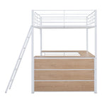 Full Size Metal Loft Bed with 3 Layers of Shelves and L-shaped Desk, Black