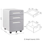 3-drawer Steel Filing Cabinets with Lock Mobile Under Desk Fully Assembled Cabinet