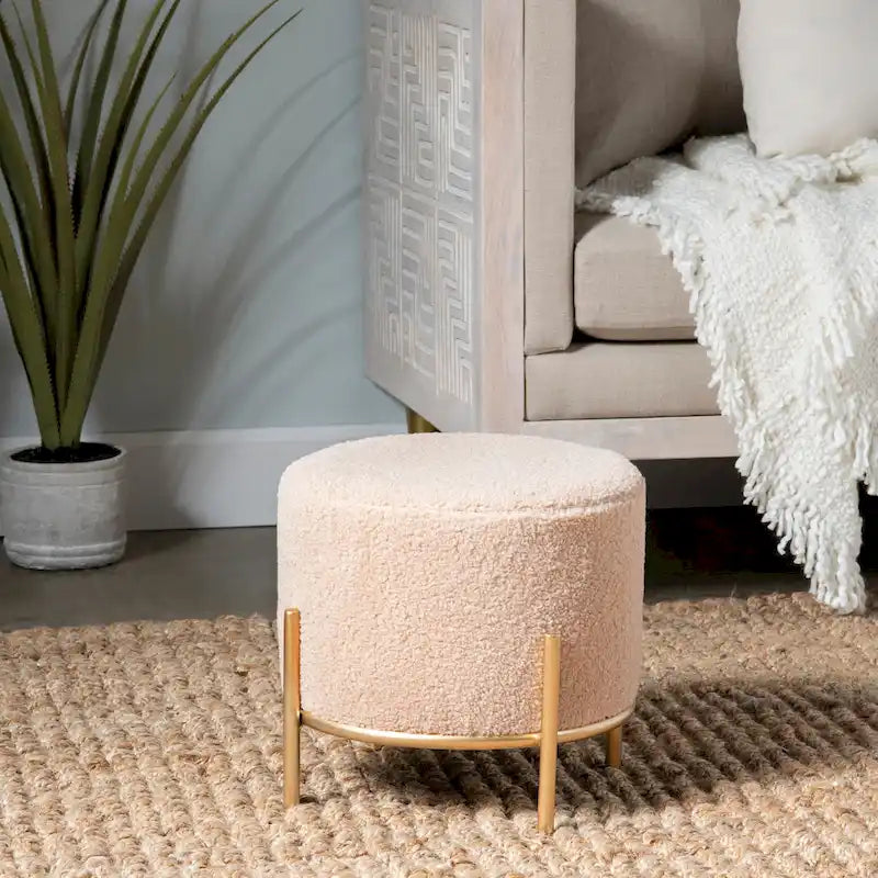 Kari Sherpa & Goldfinished Metal Stool
