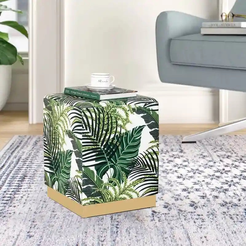 Adeco Square Velvet Ottoman Upholstered Stool Vanity Gold Plating Base