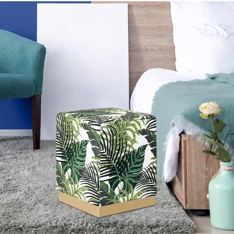 Adeco Square Velvet Ottoman Upholstered Stool Vanity Gold Plating Base