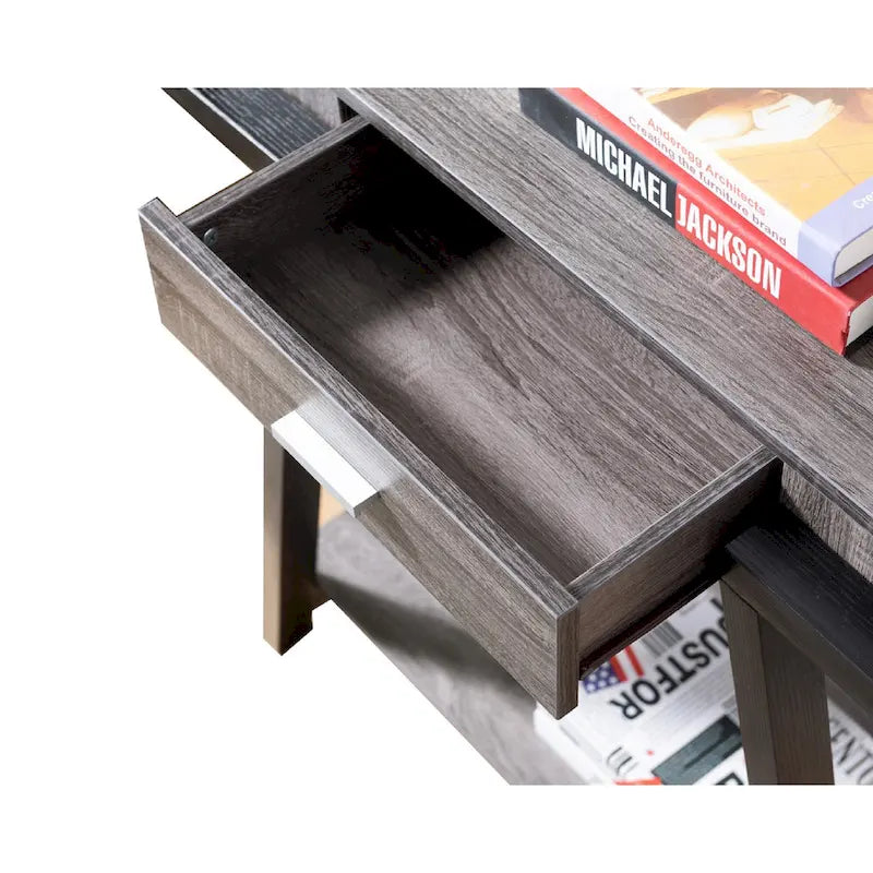 Wooden Console Table with Angled Leg Support and Drawer,Black and Gray
