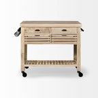 Columbia II Light Brown Base w/Black Iron, Rolling Kitchen Island - 46W x 32D x 36H