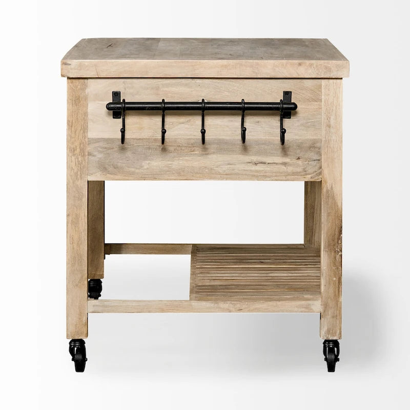 Columbia II Light Brown Base w/Black Iron, Rolling Kitchen Island - 46W x 32D x 36H