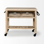 Columbia II Light Brown Base w/Black Iron, Rolling Kitchen Island - 46W x 32D x 36H