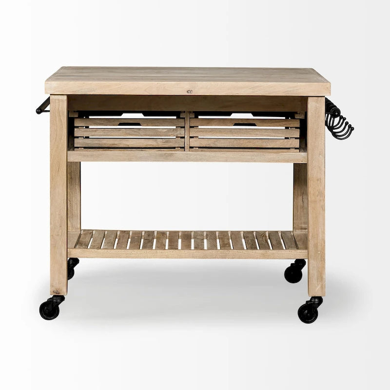 Columbia II Light Brown Base w/Black Iron, Rolling Kitchen Island - 46W x 32D x 36H