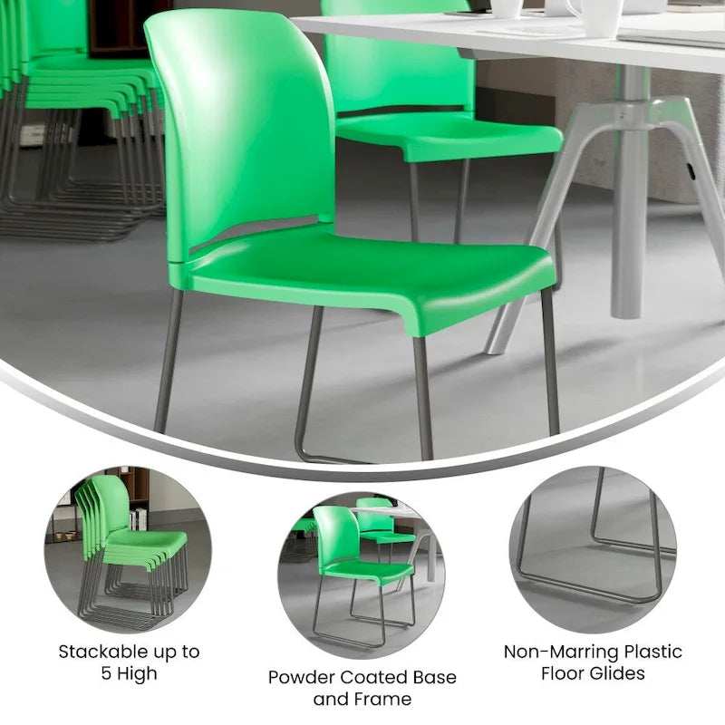 880 lb. Capacity Full Back Contoured Stack Chair with Powder Coated Sled Base